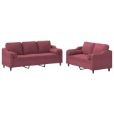 Set canapea cu perne, 2 piese, rosu vin, material textil