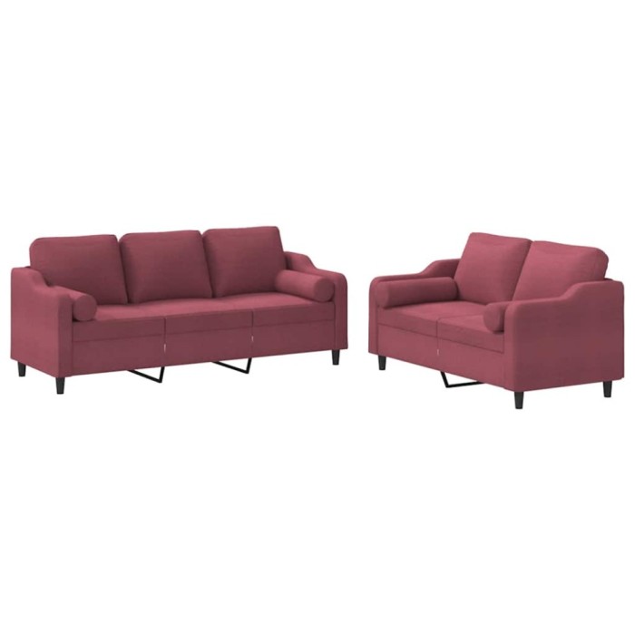Set canapea cu perne, 2 piese, rosu vin, material textil