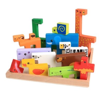 Puzzle copii tetris din lemn 13 Animale colorate 000019 CWT foto