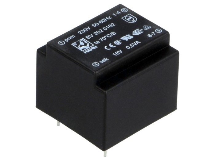 Transformator &icirc;ncapsulat 0,5VA 230V 18V PCB