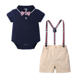 Costum elegant cu body bleumarine tip polo (Marime Disponibila: 12-18 luni, Superbaby