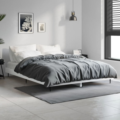 Cadru de pat, alb extralucios, 135x190 cm, lemn prelucrat foto