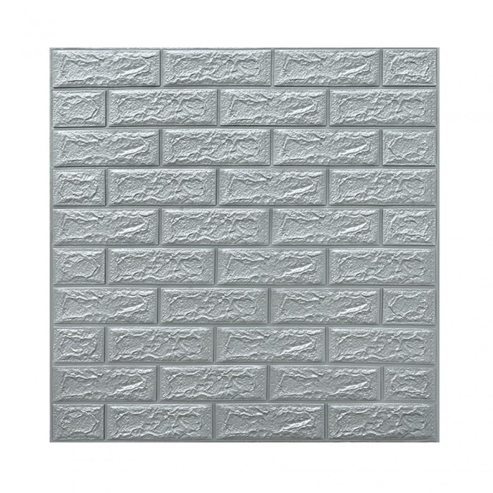 Set 10 placi tapet 3d, flippy, 70 x 77 cm, grosime 3 mm, din polietilena, model caramida, suprafata acoperita 5.3 mp, argintiu
