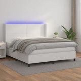 Cumpara ieftin Pat cu arcuri, saltea și LED, alb, 160x200 cm, piele ecologică