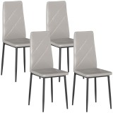 HOMCOM Set de 4 Scaune de Dining cu Spătar &Icirc;nalt din Imitație de Piele și Oțel, 41x50x97cm, Gri | Aosom Romania