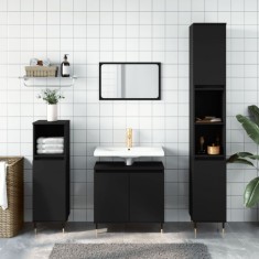vidaXL Set dulapuri de baie, 3 piese, negru, lemn prelucrat foto