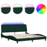 Cumpara ieftin Cadru de pat cu LED fara saltea, verde inchis, 180x200 cm, catifea