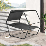 Cumpara ieftin Outsunny Sezlong de exterior pentru gradina cu acoperis parasolar, Sezlong de gradina cu design multilateral pentru doua persoane cu pat din plasa car