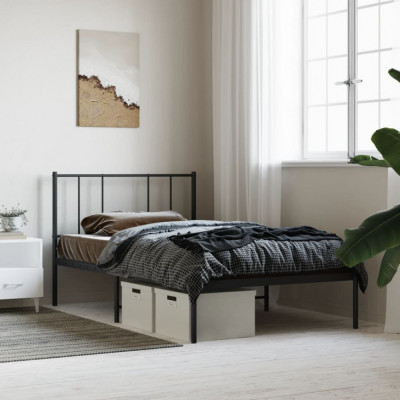vidaXL Cadru de pat metalic cu tăblie, negru, 80x200 cm foto