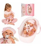 Papusa Bebelus 38 cm cu Marsupiu Iepuras Suzeta si Accesorii Roz