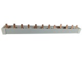 Pieptene busbar tip pin 4 poli (3x4 module) 12 module 80A 210mm 16mm &sup2; pentru conexiuni electrice in sigurante L1, L2, L3, N, izolata