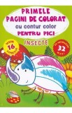 Carte de Colorat Pici cu Contur Colorat si Autocolante - Insecte | 16 Desene, 32 Stickere | Dezvoltare Creativitate, Motricitate