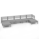Set mobilier de gradina, 7 piese, gri, lemn masiv de pin