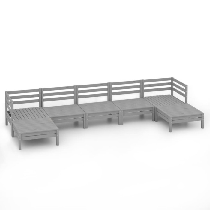 Set mobilier de gradina, 7 piese, gri, lemn masiv de pin
