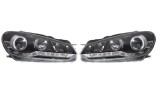 Set faruri VW Golf 6, 10.2013, partea Stanga+Dreapta, Tuning, Fata, cu lumina de parcare LED; tip bec H1+H1; manual; negru, transparent; tuning,