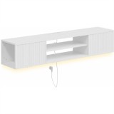HOMCOM Comodă TV suspendată, pentru TV p&acirc;nă la 165,1 cm, cu raft reglabil, lumini LED RGB, prize incluse, Alb | Aosom Romania