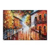 Tablou pictat manual, Plimbare prin orasul vechi - 100x70cm ulei pe panza, in cutit efect 3D, Magnific