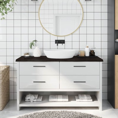 vidaXL Blat de baie, maro &amp;icirc;nchis, 140x40x(2-4) cm, lemn masiv tratat 3156243 foto