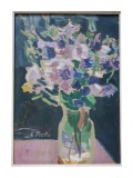 Liviu Teclu - Vas cu Flori, Ulei/Carton, 49x35 cm, Semnat, Certificat Autenticitate