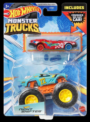 Hot wheels monster truck si masinuta metalica night shifter foto