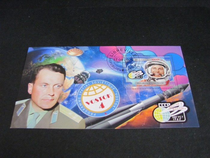Bloc Filatelic Gabon 2023 &ndash; Cosmonaut Vostok 3, Program Spațial Sovietic,