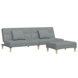 Canapea extensibila cu taburet, 2 locuri, gri deschis, textil