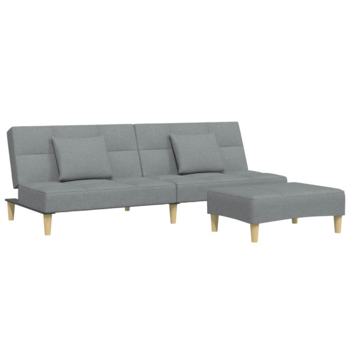 Canapea extensibila cu taburet, 2 locuri, gri deschis, textil
