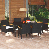 VidaXL Set de masă pentru grădină cu perne, 7 piese, negru, poliratan