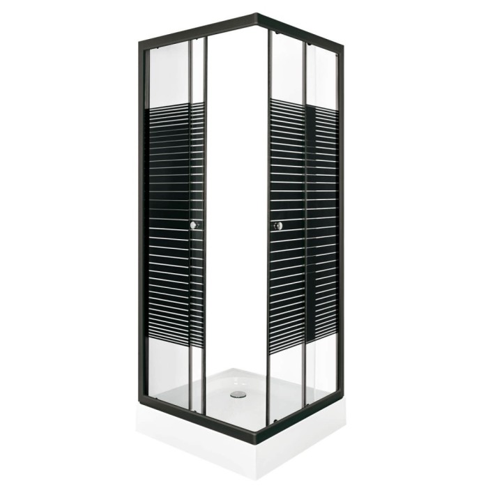 Cabină de duș PICO Black Stripe 90 pătrate cu cădiță de duș