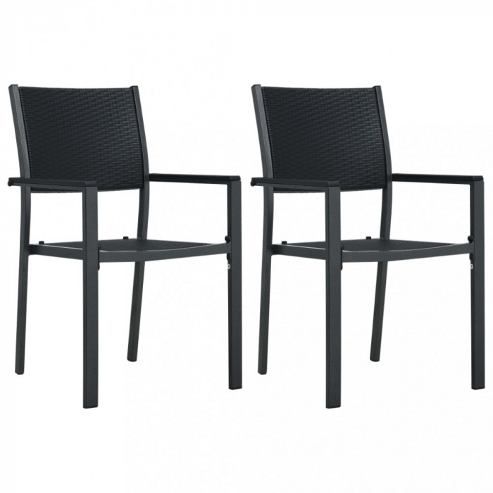 Gossi scaune de gradina, 2 buc., negru, plastic, aspect ratan