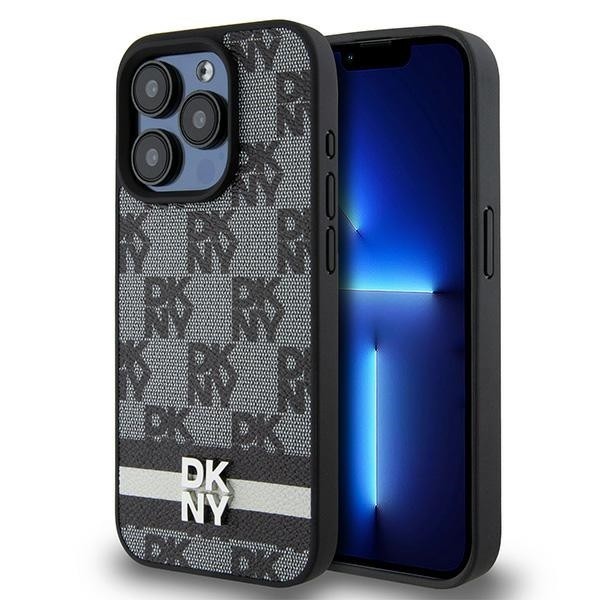 Husa pentru Apple iPhone 15 Pro Max, DKNY, Checkered Mono Pattern &amp; Printed Stripes, Neagra