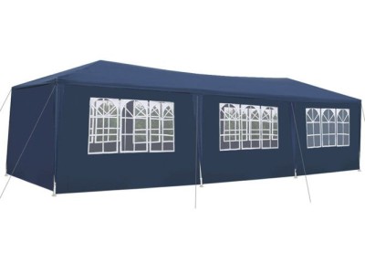 Cort,pavilion de curte,gradina,evenimente 3x9 m cu 8 pereti laterali cu ferestre - Albastru foto