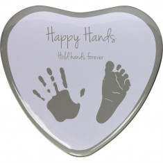 Happy Hands 2D Heart Silver/White set de mulaj pentru amprentele bebelușului 3 x 15 x 16,5 cm 1 buc