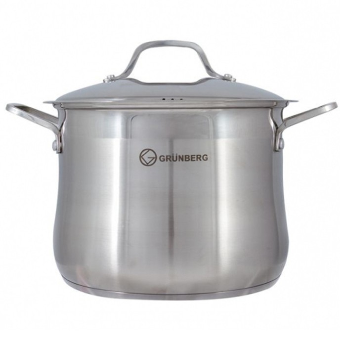 Oala inox cu capac Grunberg, 34 cm, 22 l, finisaje lucioase