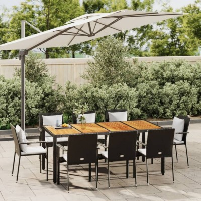 vidaXL Set mobilier de grădină cu perne, 9 piese, negru, poliratan foto