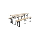 Set mobilier pentru gradina MCT Garden 7352, compus din 1 masa, 2 banci, 175 cm, natur, Strend Pro