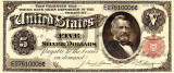 5 dolari 1891 Reproducere Bancnota USD , Dimensiune reala 1:1