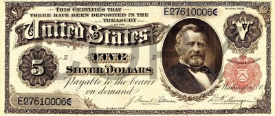 5 dolari 1891 Reproducere Bancnota USD foto