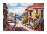 Tablou pictat manual living, Colt de rai, peisaj citadin, 100x70cm ulei pe panza in cutit efect 3D, Valentin Pop