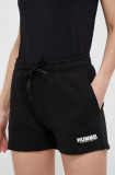 Cumpara ieftin Hummel pantaloni scurti din bumbac culoarea negru, neted, medium waist