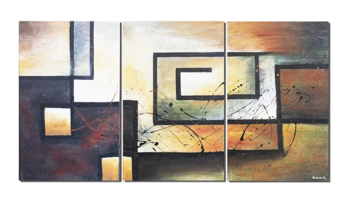 Set 3 tablouri abstract pictat manual, Fuziune, 150x80cm ulei pe panza