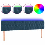 Tăblie de pat cu LED, albastru &icirc;nchis, 180x7x78/88 cm, catifea