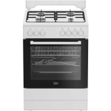 Aragaz Beko FSST62110DW, Mixt, 4 arzatoare cu eficienta ridicata, Aprindere electrica, Grill, Rotisor, Clasa A, 60 cm, Alb