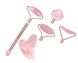 Rose Quartz Roller By Erfello, 4in1 Plus Gua sha, Pentru Masaj Facial si Corporal, Tratament Facial, Erfello Beauty