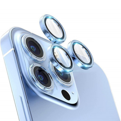 Sticla de protectie camere cu cadru din aluminiu pentru iPhone 13 Pro Max, Albastru foto