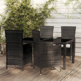 VidaXL Set mobilier de exterior cu perne, 5 piese, negru, poliratan