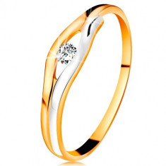 Inel din aur 14K - diamant într-un decupaj îngust, brațe bicolore - Marime inel: 57