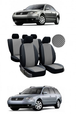 Set huse scaun piele perforata VW Passat (1999-2005) Negru+Gri foto