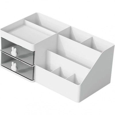 Cutie organizare, papetarie, makeup, plastic, pc hard, 27.5x15.5x12 cm, moonlight white foto