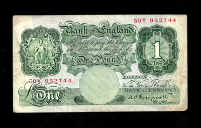 Marea Britanie/Anglia - Bank of England Notes - ONE POUNDS 1934 Peppiatt - VF foto